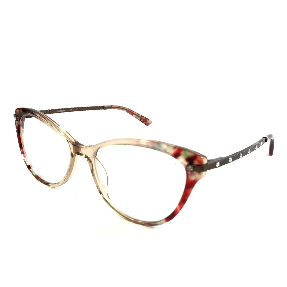 Bebe Eyeglasses Frames BB5181 200 TOPAZ FLORAL Red Cat Eye Swarovski 52-16-135